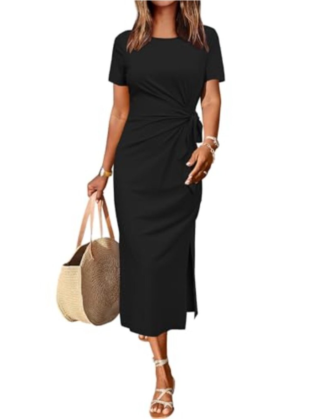 Women's Short Sleeve Casual Maxi Dress Spring Summer Side Slit